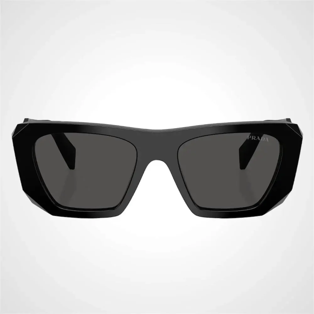 New PRADA Sunglasses Black 53mm Silver Symbole Logo Square Oversized Grey Lens - Picture 2 of 5